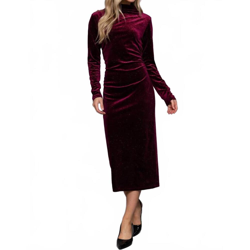 NEW ACTIVE BASIC glitz midi dress in burgundy